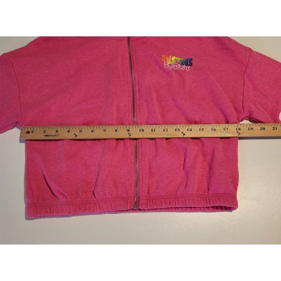 Justice Sport Girls Pink Zip Up Sweatshirt Sweat Shirt Rainbow Logo NEW NWT - Picture 9 of 11